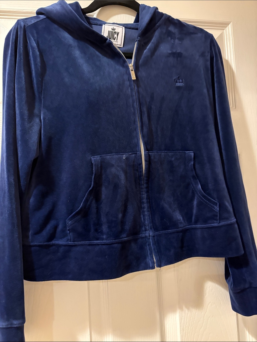 Juicy Couture Navy Velour Zip Hoodie Jacket with Crown Logo